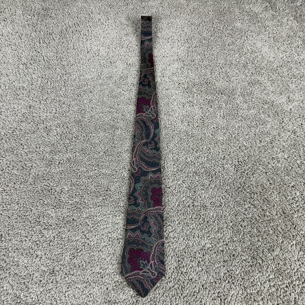 Aquascutum London Tie Mens One Size Silk Paisley Necktie Navy Burgundy USA